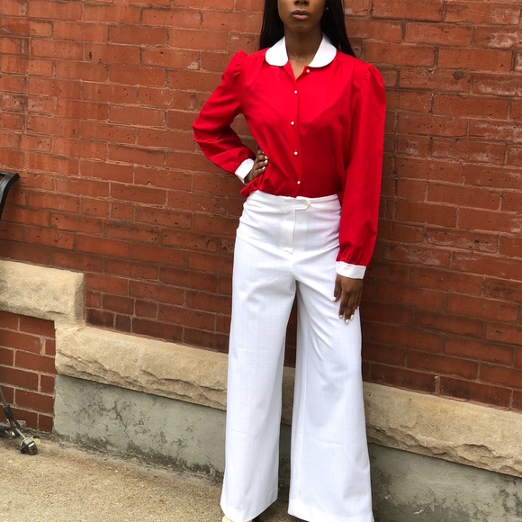 Vintage 1970's High Waisted White Flare Pants - Picture 4 of 6